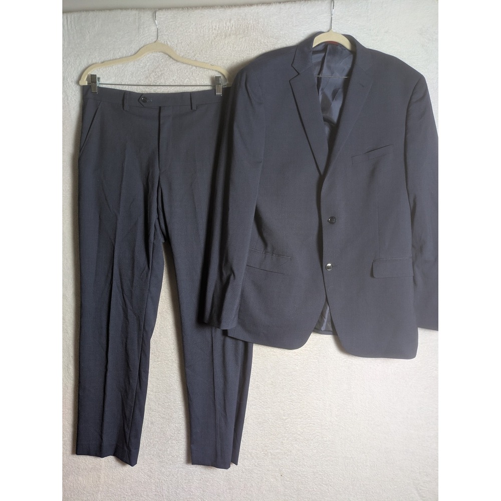 Alfani Suit Men's 42L 33x32 Blue Slim Fit Two Button Stretch Side Vent